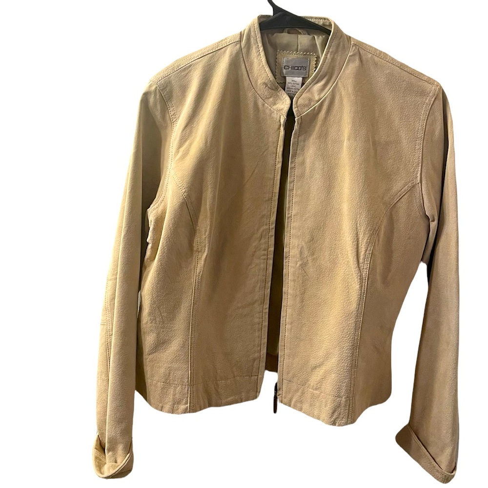 Chico’s Genuine Leather Cream Jacket Size S 0